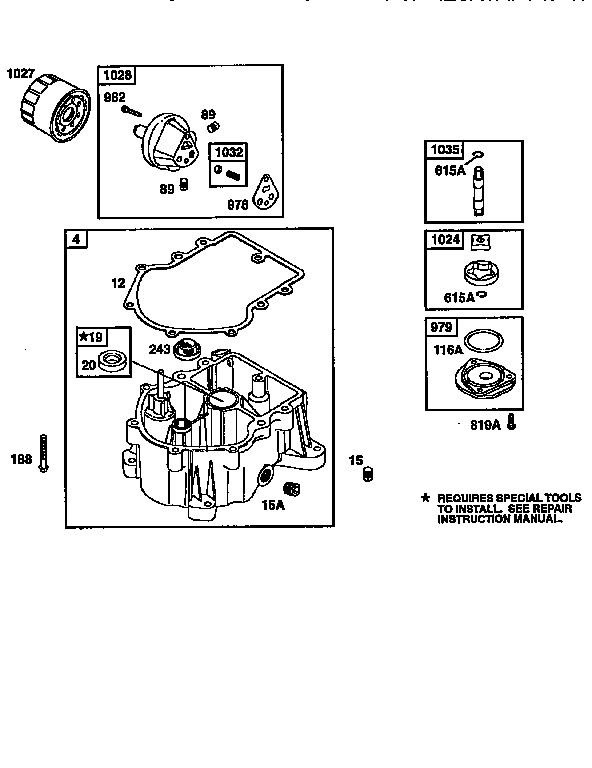 Sump Assembly Diagram and Parts List for 42A700  Briggs and Stratton Engine